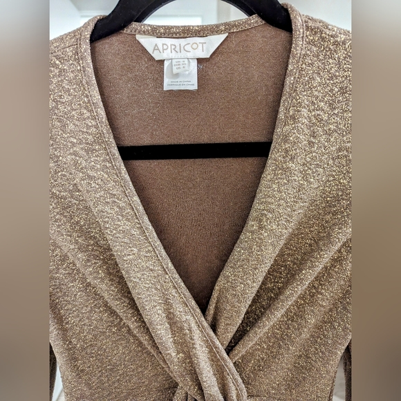 APRICOT Metallic Champagne Gold Stretchy Bodycon Long Sleeved Dress Size 4 - Picture 6 of 6